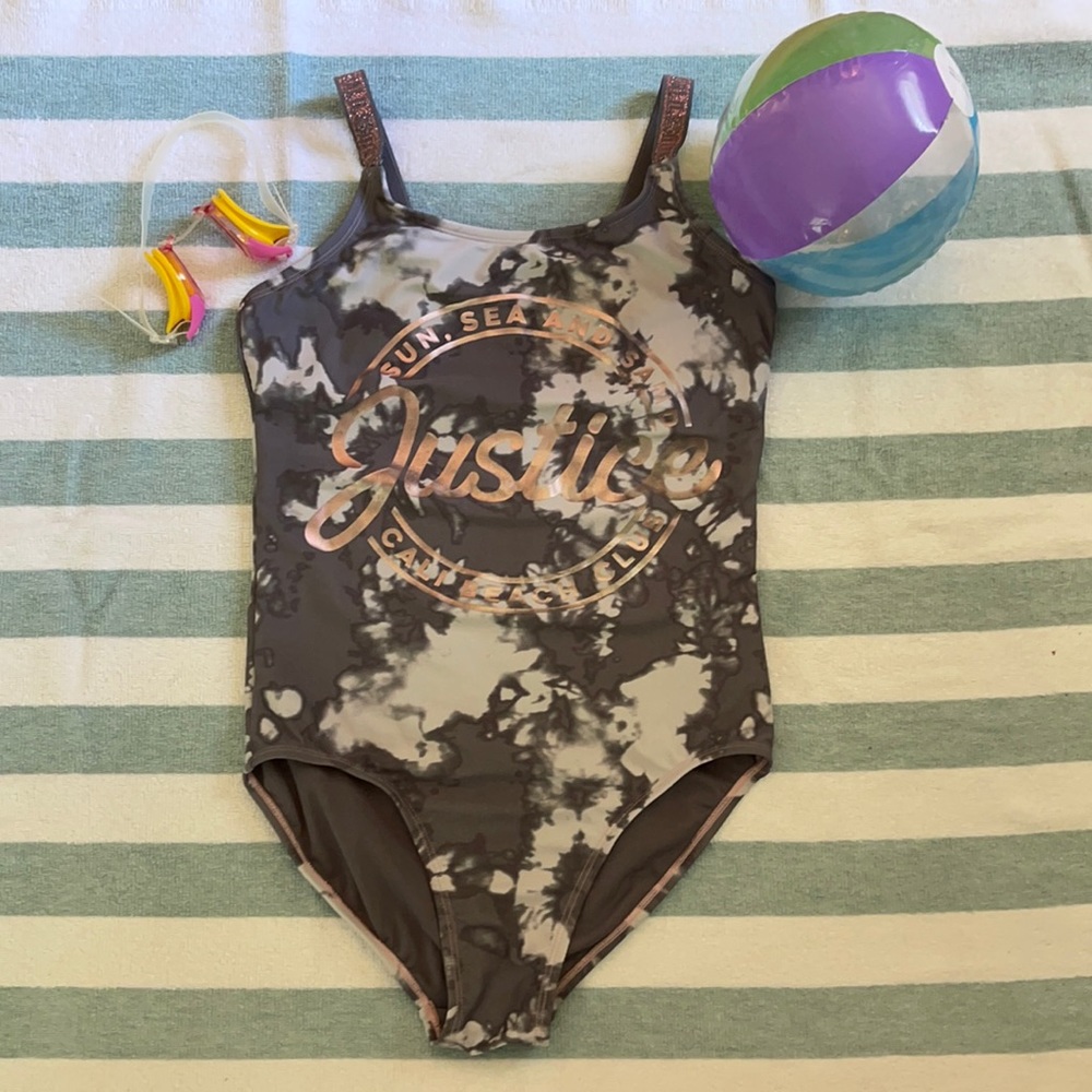 Justice tie dye one piece with adjustable straps